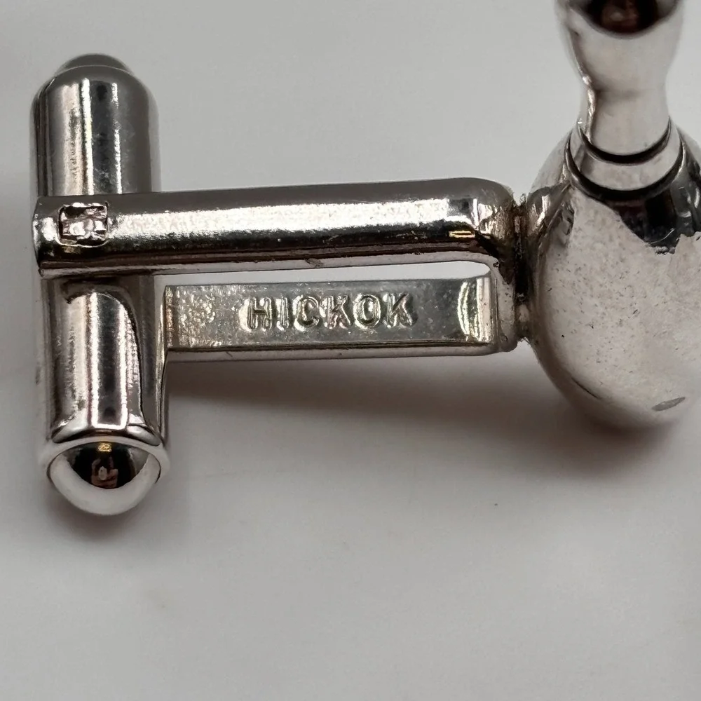 Vintage HICKOK Bowling Pin Cufflinks Silver Tone Novelty Sports Men's U.S.A.